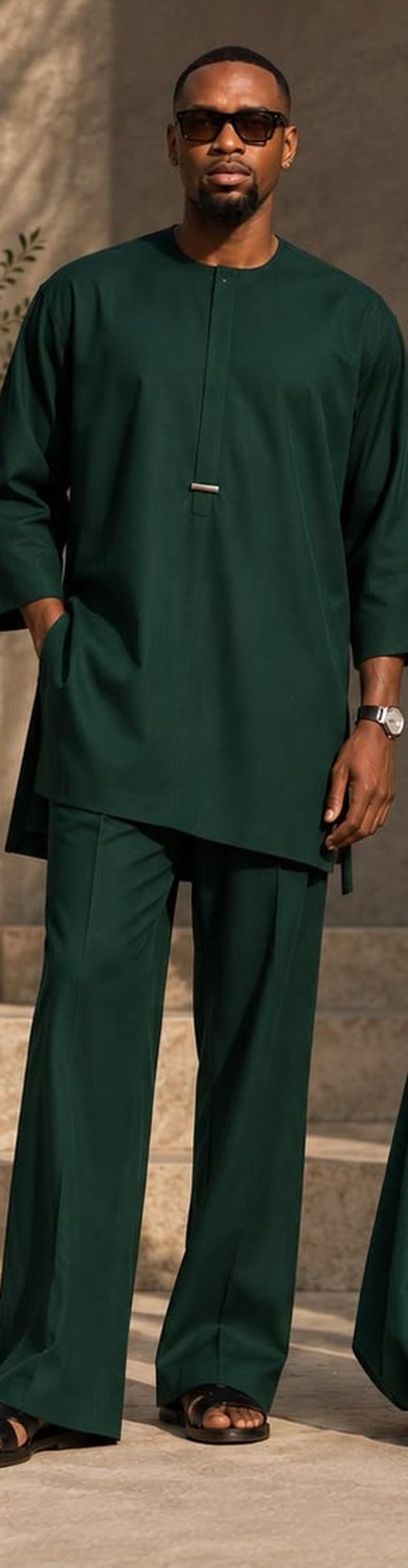 Tunic and wide trousers in emerald green