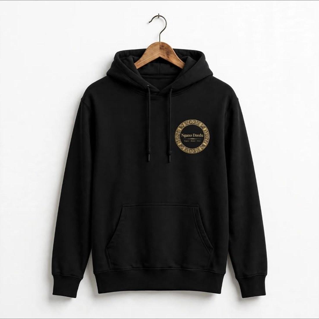 Black seal hoodie on a hanger